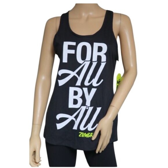 Zumba Womens Black Racerback Tank Top With "For All By All" Graphic Print Small - Picture 2 of 2